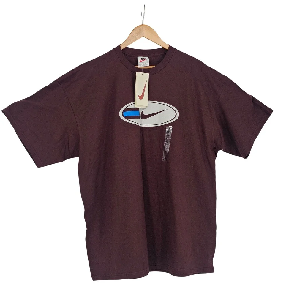 Vintage 90s Nike Graphic‎ T-Shirt XXL Maroon Made in USA Streetwear Deadstock